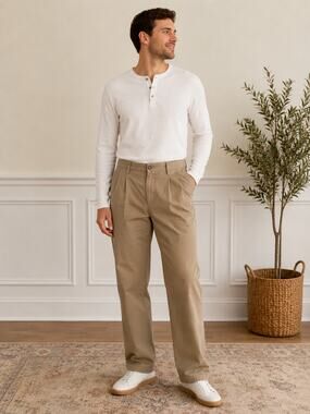 LR3303 Dockers Easy Khaki D3 Pleated Pants Men's 36x32 Classic Fit Beige